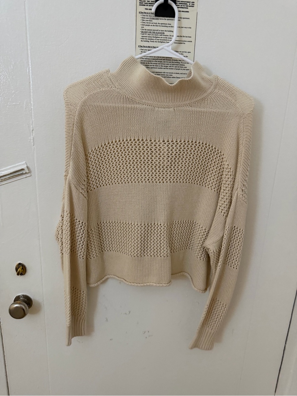 Aritzia Beige Openwork Mock Neck Sweater